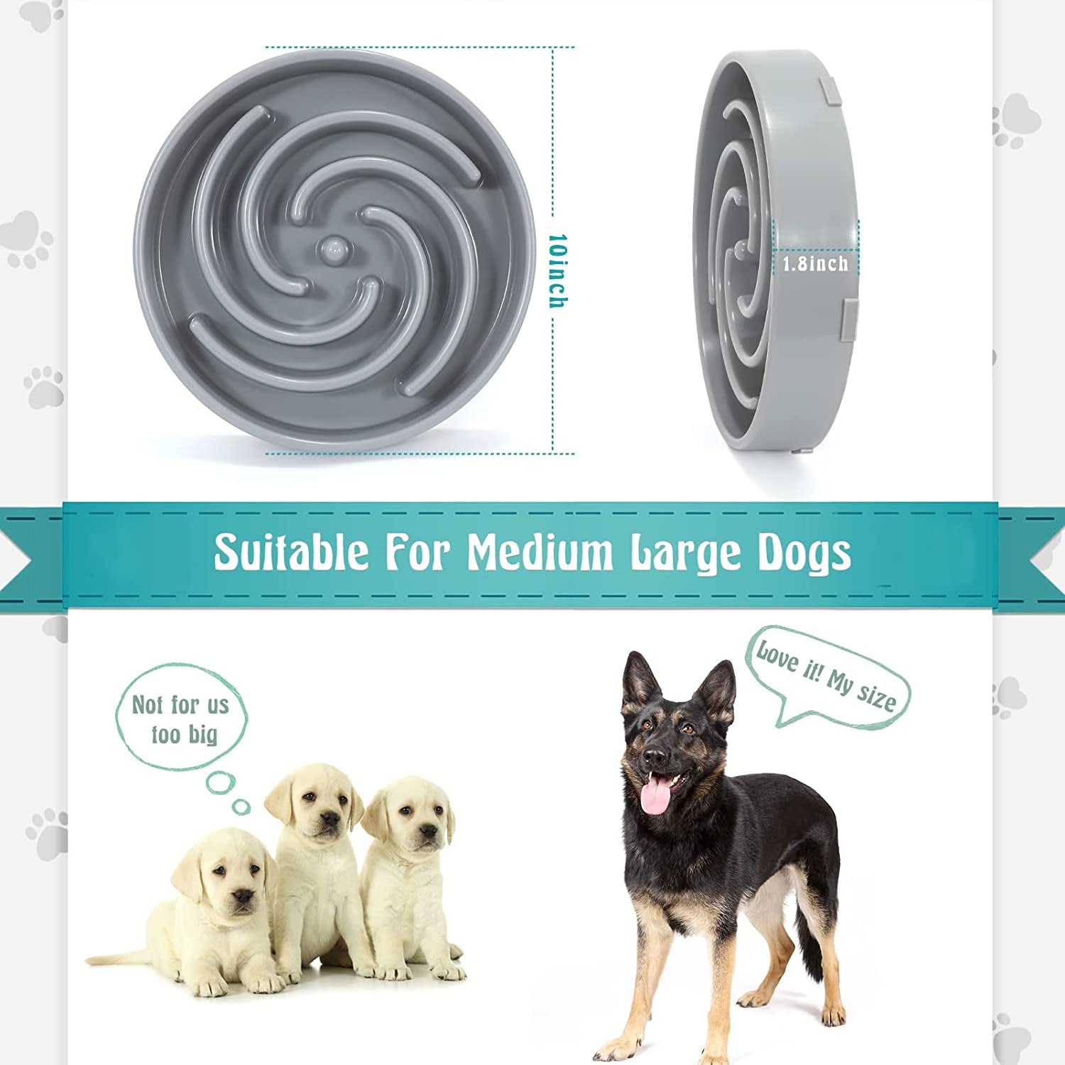 Interactive Slow Feeder Dog Bowl for Large & Medium Dogs - Non-Slip Maze Design to Promote Healthy Eating and Prevent Bloat - Stylish Light Gray Color