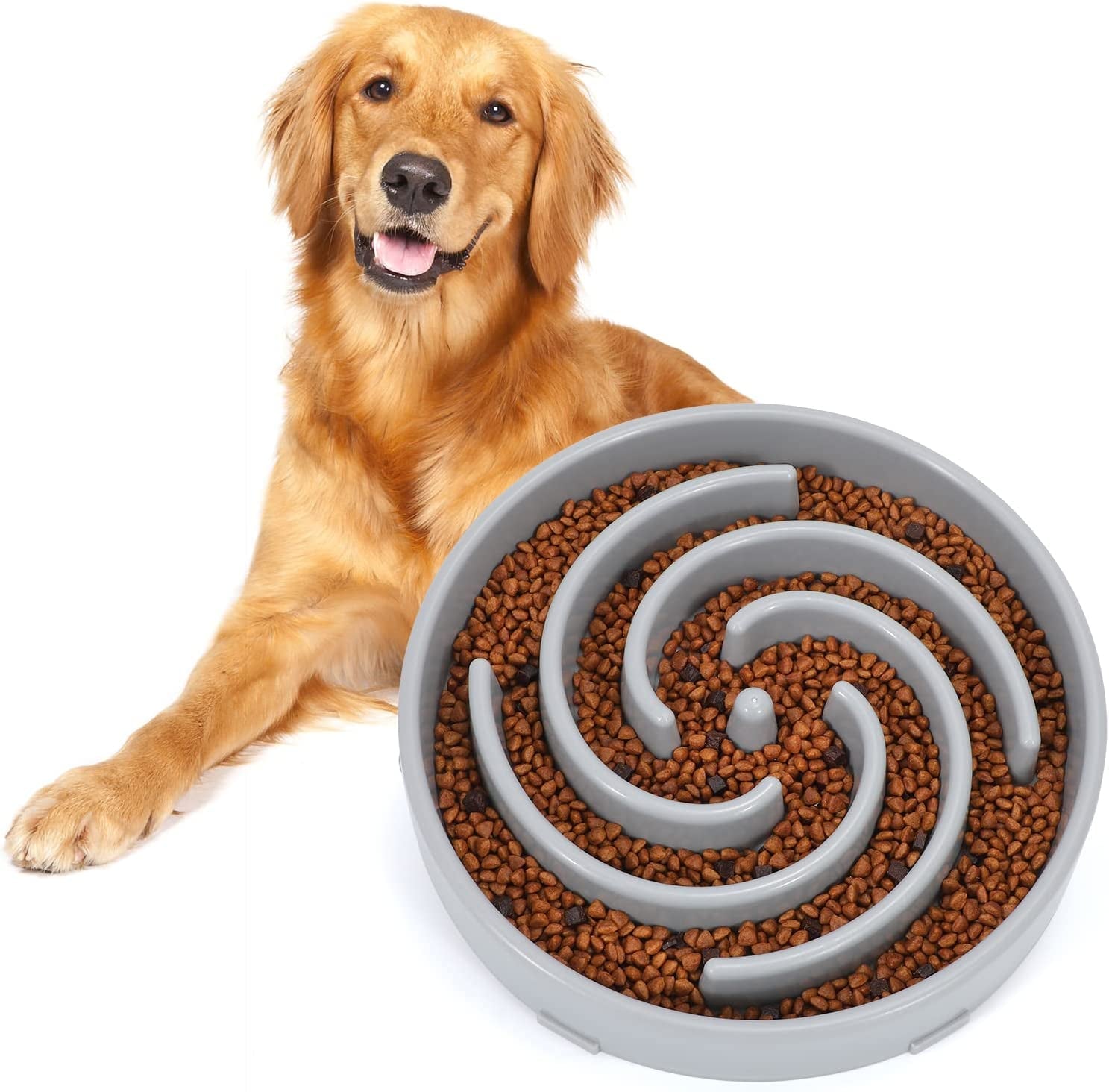 Interactive Slow Feeder Dog Bowl for Large & Medium Dogs - Non-Slip Maze Design to Promote Healthy Eating and Prevent Bloat - Stylish Light Gray Color