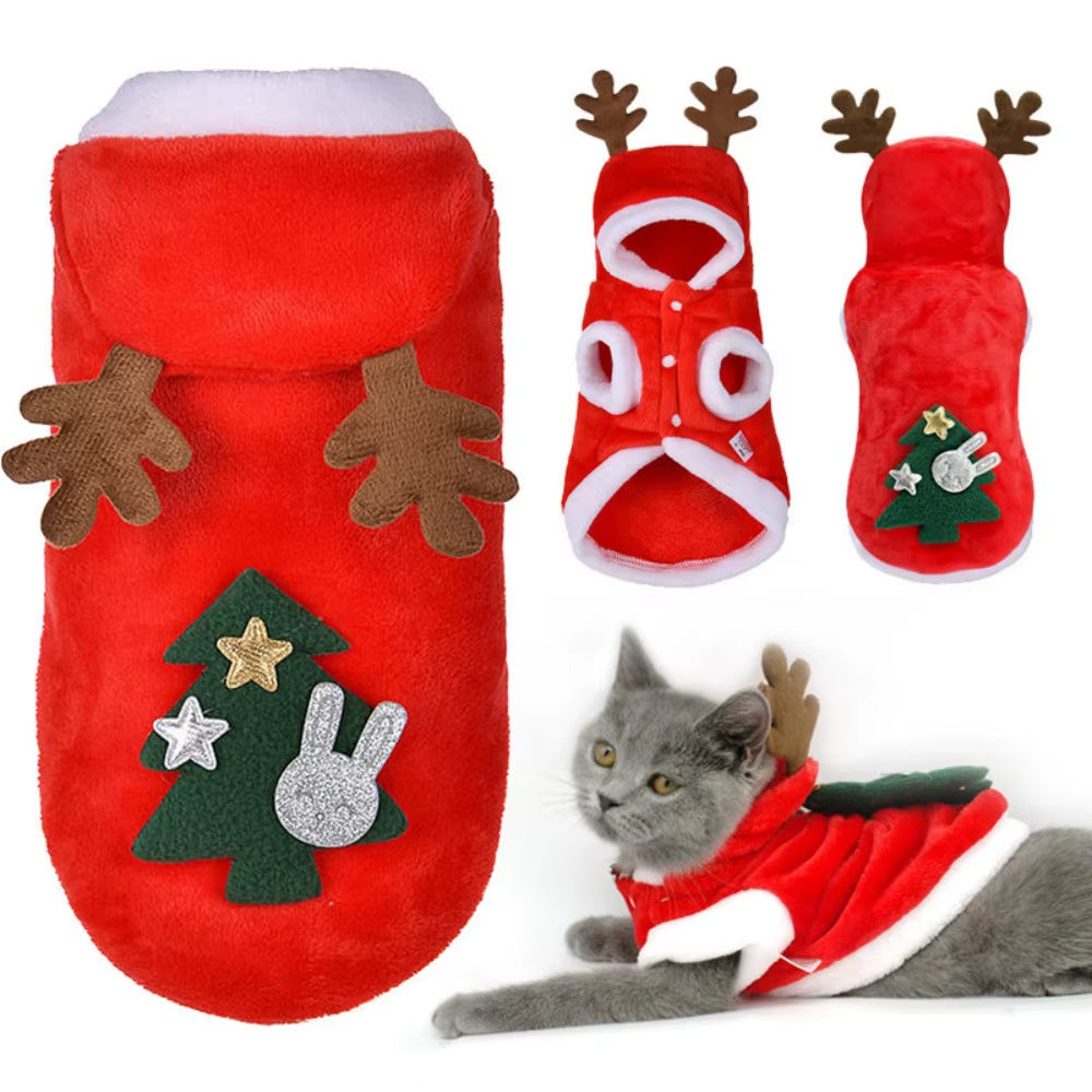 Pet Dog Clothes Autumn Keeps Warm in Winter Flannel Festive Clothes Dog Cat Deer Christmas Tree Clothes New Year Gifts Elk