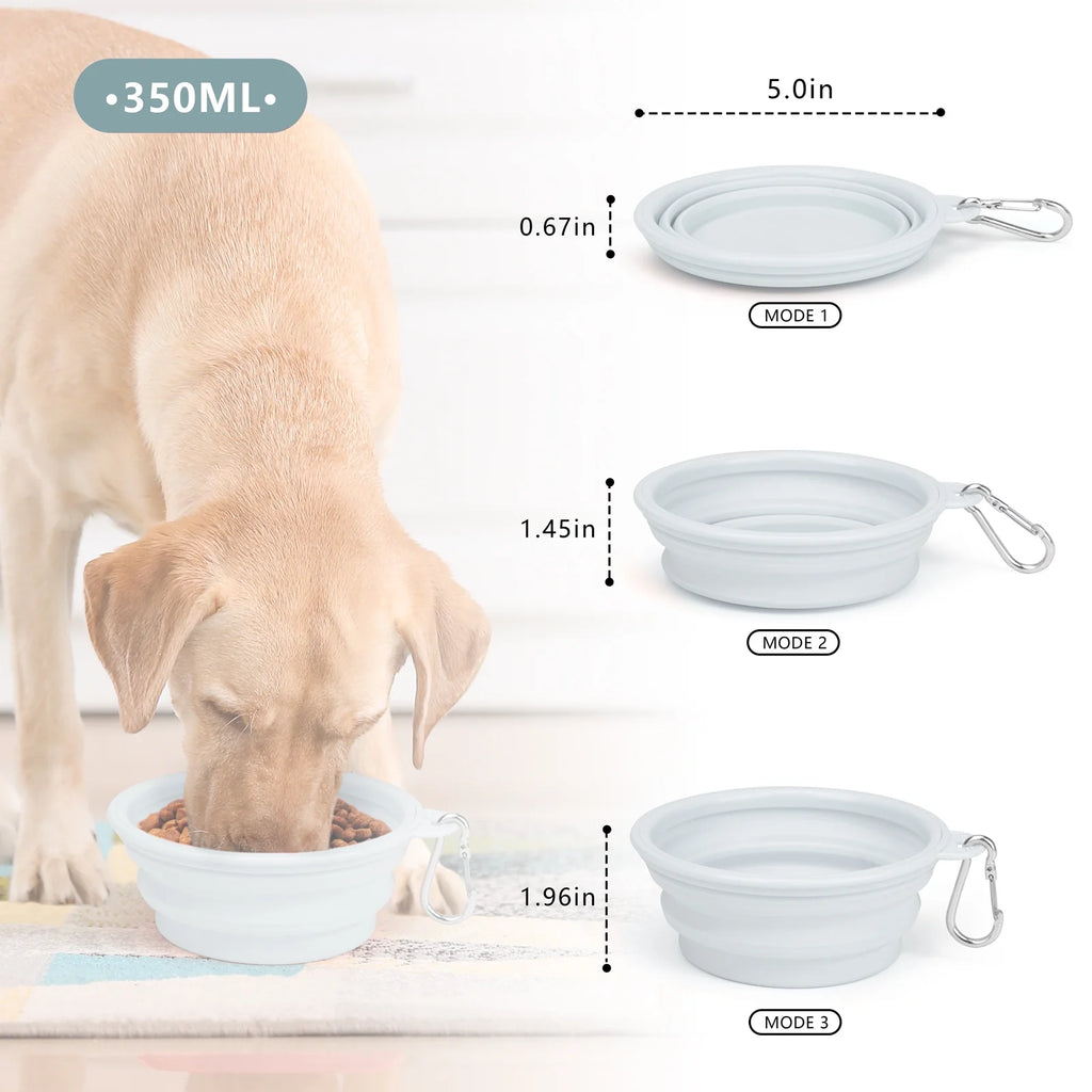 Premium Portable Collapsible Dog Bowls - 2 Pack (Blue) for Travel & Camping with Carabiner Clip