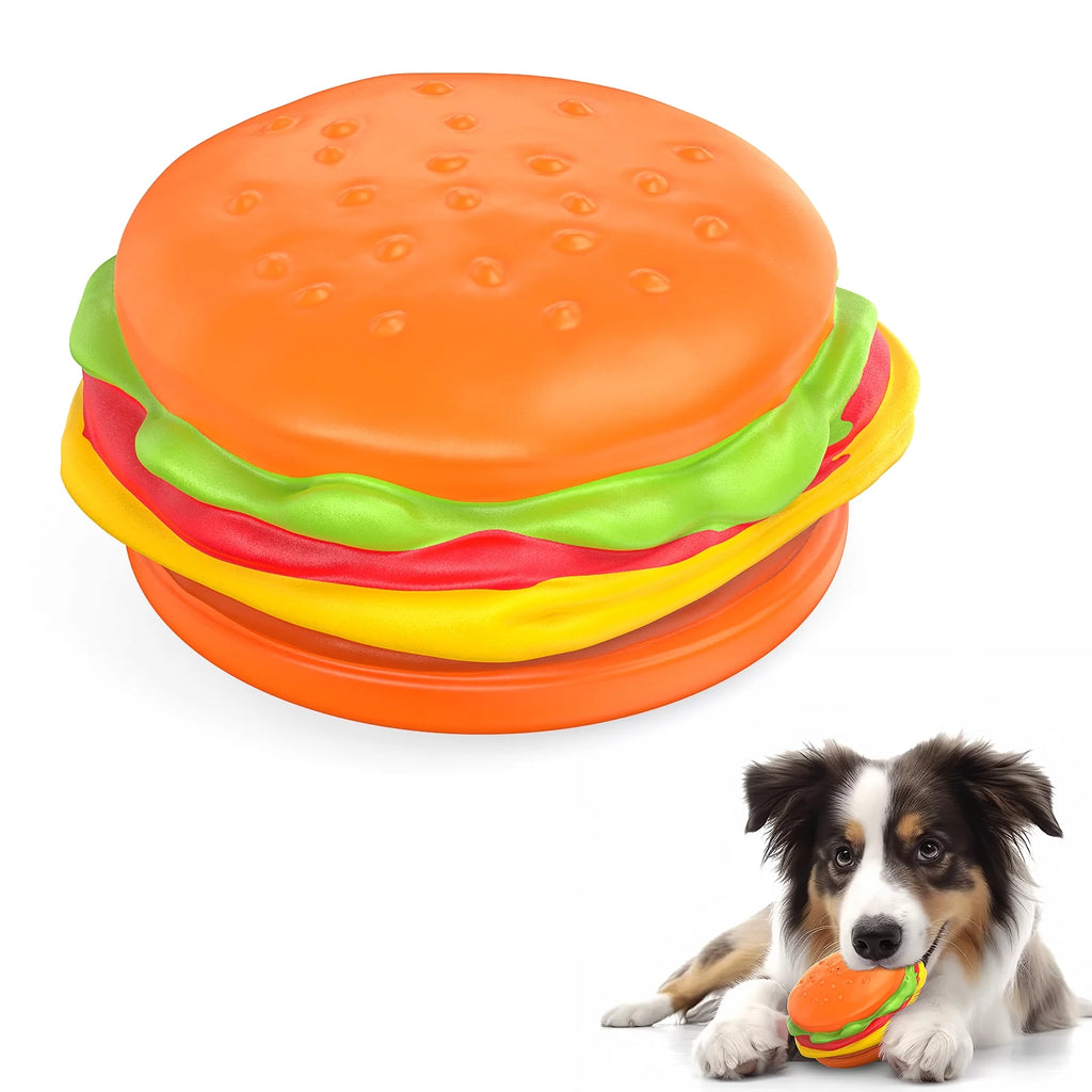 Durable Squeaky Hamburger Dog Toy for Aggressive Chewers - Natural Rubber Chew Toy for Puppies