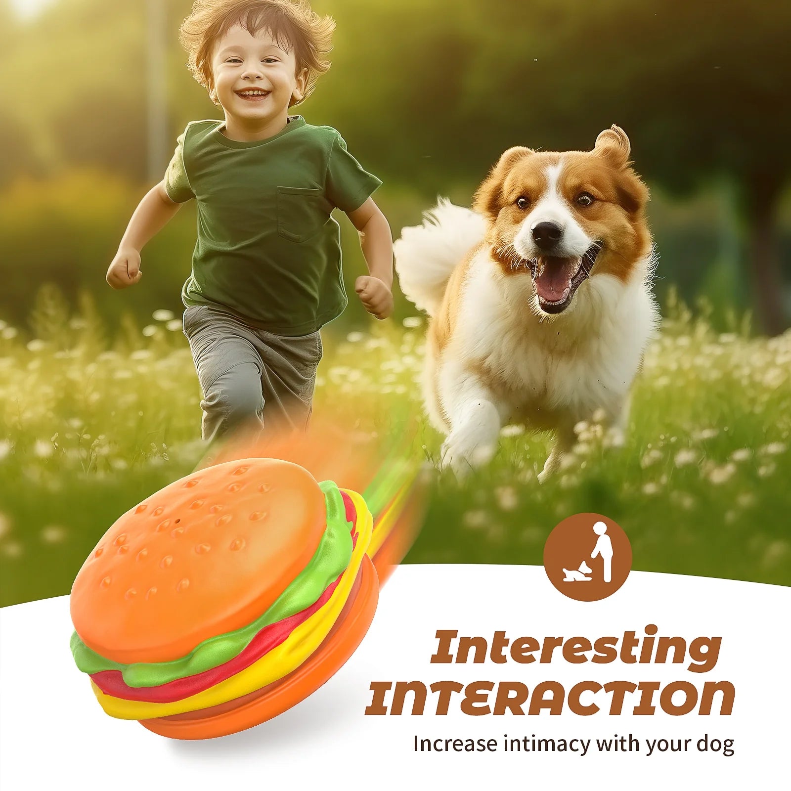 Durable Squeaky Hamburger Dog Toy for Aggressive Chewers - Natural Rubber Chew Toy for Puppies