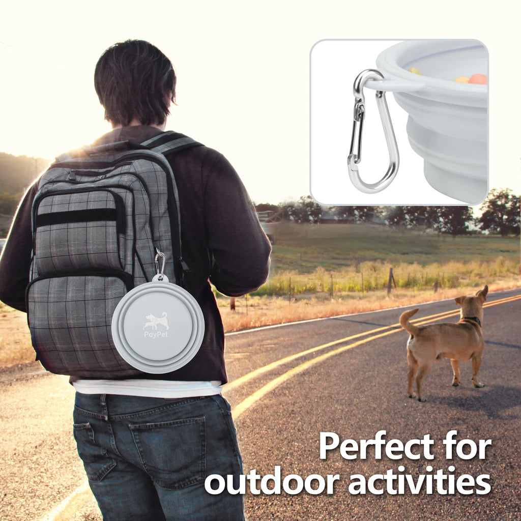 Premium Portable Collapsible Dog Bowls - 2 Pack (Blue) for Travel & Camping with Carabiner Clip