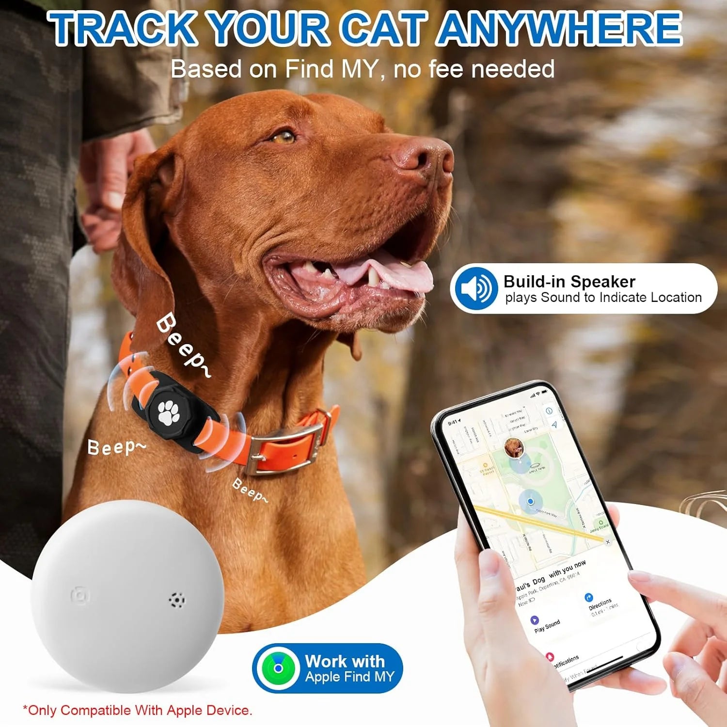 Tractive GPS Dog Tracker - Affordable No Monthly Fee GPS Collar for Dogs, Apple Compatible, Anti-Lost Pet Tracking Device, Sleek Black Design