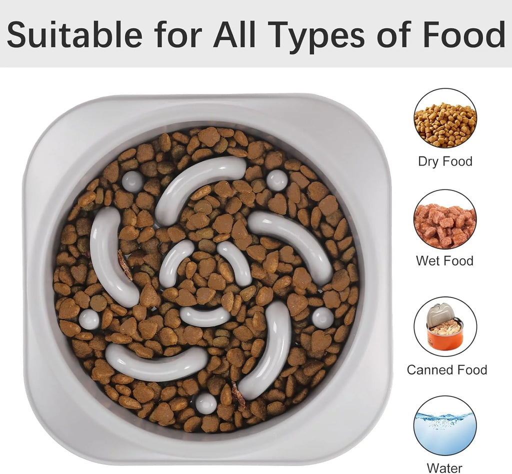 Slow Feeder Dog Bowls 2PCS, Non Slip Cat Food Bowls, Bloat Stop Maze Dishes, Interactive Feeder for All Breeds 2 Cup Gray&Black
