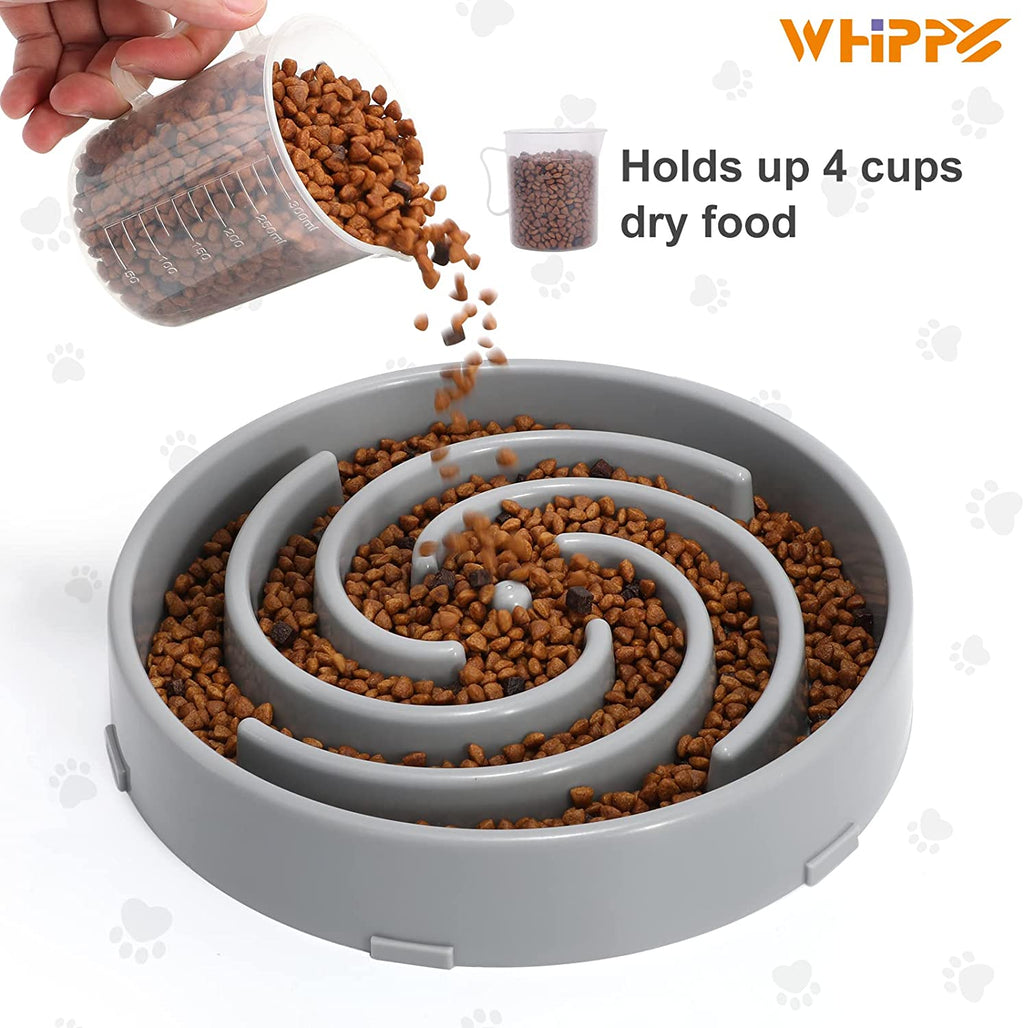 Interactive Slow Feeder Dog Bowl for Large & Medium Dogs - Non-Slip Maze Design to Promote Healthy Eating and Prevent Bloat - Stylish Light Gray Color