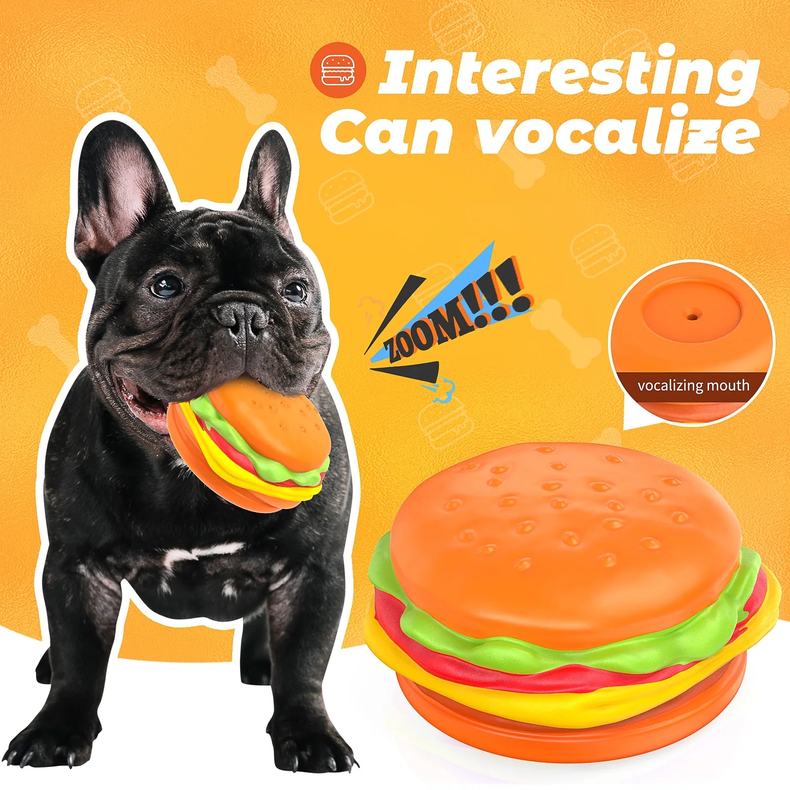 Durable Squeaky Hamburger Dog Toy for Aggressive Chewers - Natural Rubber Chew Toy for Puppies