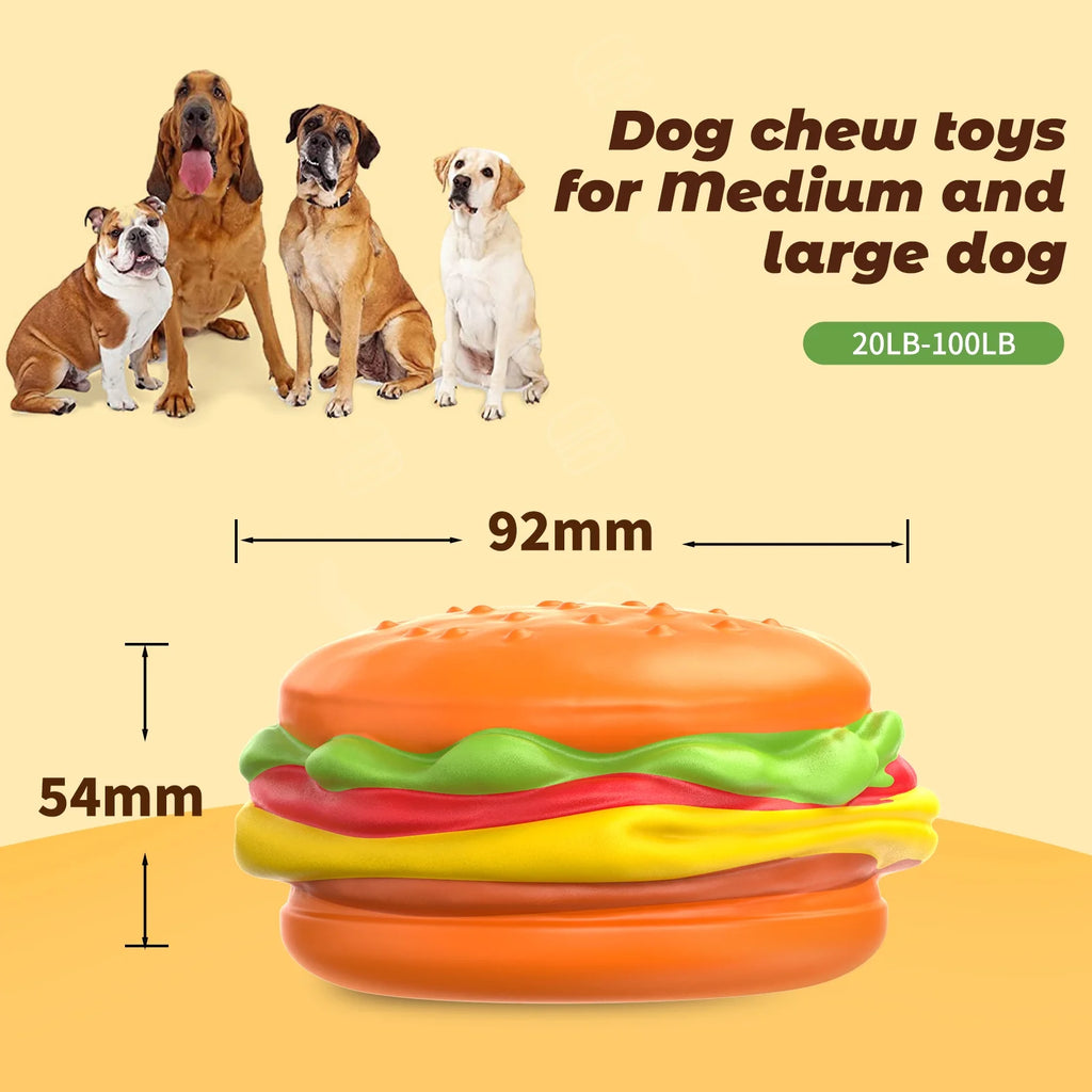 Durable Squeaky Hamburger Dog Toy for Aggressive Chewers - Natural Rubber Chew Toy for Puppies