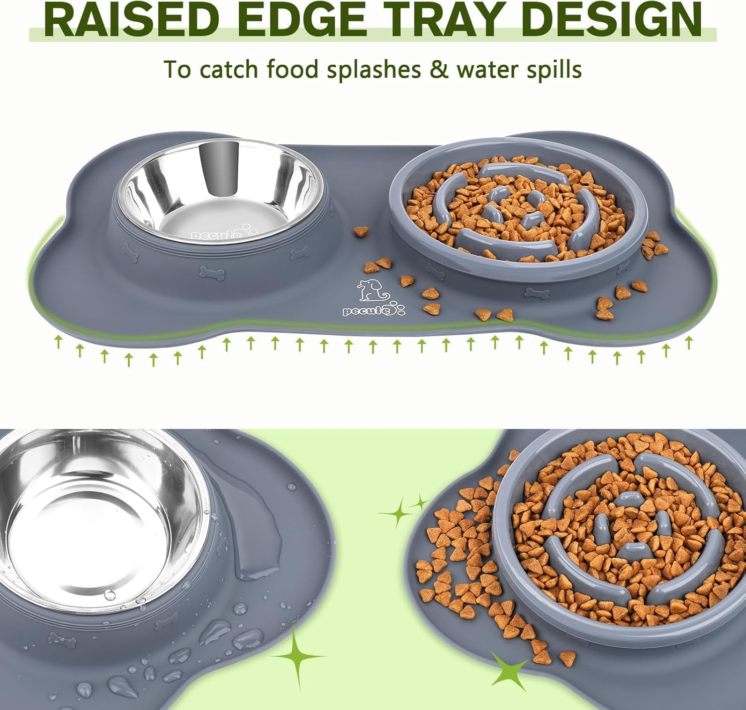 Slow Feeder Dog Bowls to Slow down Eating, Dog Bowl Slow Feeder with No-Spill Non-Skid Silicone Mat, Food-Grade Safe Dog Food Bowls Slow Feeder, Stainless Steel Dog Water Bowl for Dogs Cats