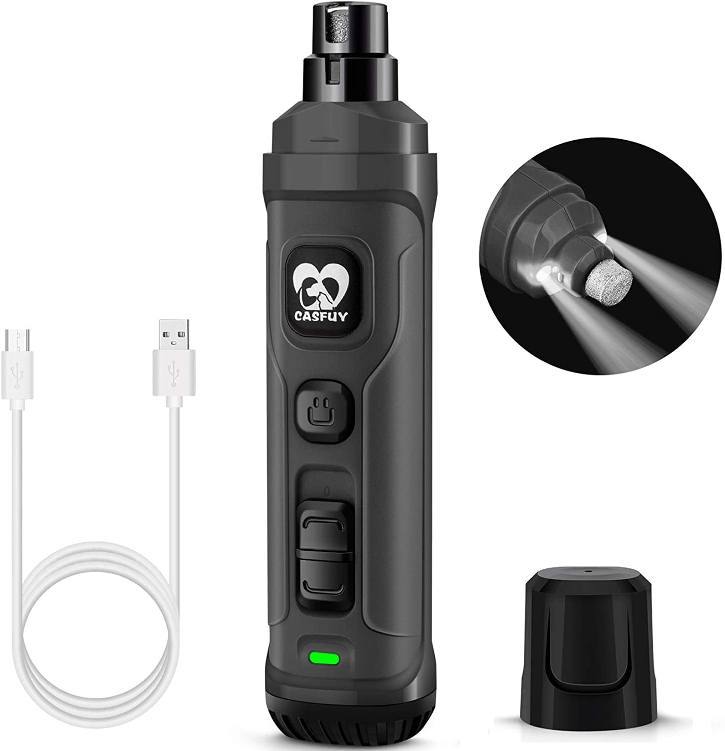 Upgraded LED Dog Nail Grinder - Powerful 2-Speed Electric Trimmer for Pain-Free Grooming of Dogs and Cats (Grey)