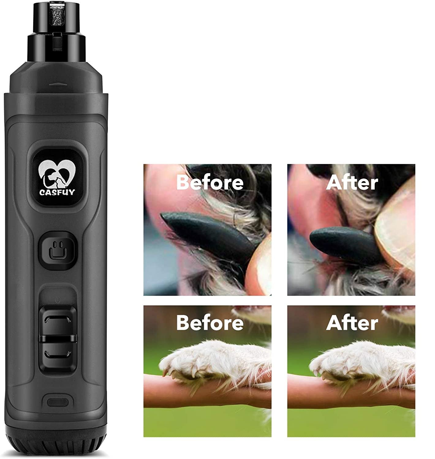 Upgraded LED Dog Nail Grinder - Powerful 2-Speed Electric Trimmer for Pain-Free Grooming of Dogs and Cats (Grey)